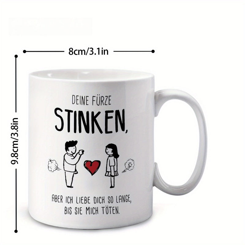 Tailorly White Ceramic 11 oz Mug - Cute Cartoon Characters With A Red Heart Sharing Humorous Moment Couple