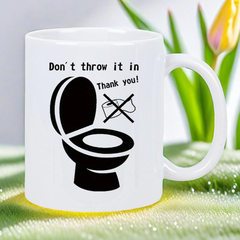 Tailorly White Ceramic 11 oz Mug - Don't Throw It In Thank You Minimalist Black Silhouette Icon Design Displaying Restroom Rules Toilet