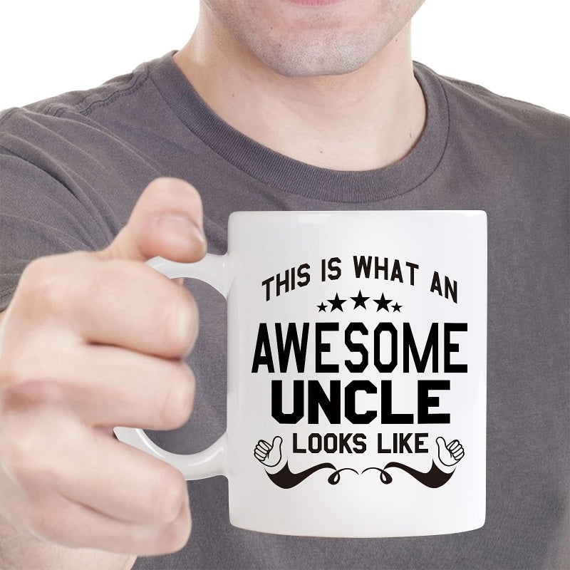 Tailorly White Ceramic 11 oz Mug - This Is What An Awesome Uncle Looks Like Classic Smoking Pipes With Decorative Swirls And Five Shining Stars Mug