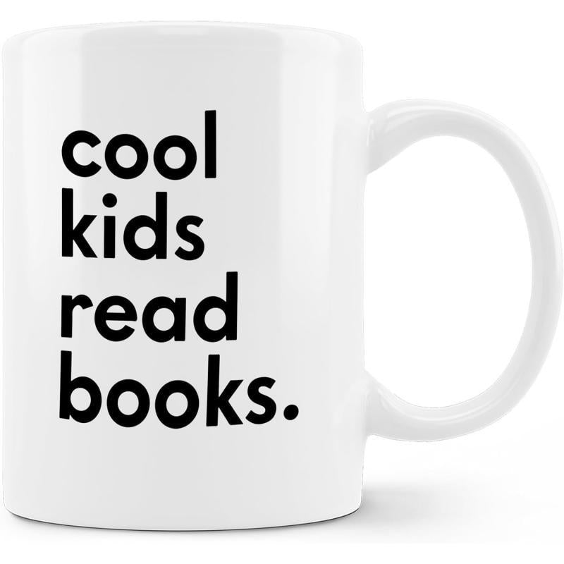 Tailorly White Ceramic 11 oz Mug - Cool Kids Read Books Minimalist Bold Black Typography Centered On A Glossy Ceramic