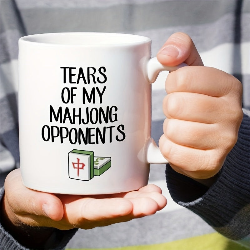 Tailorly White Ceramic 11 oz Mug - Tears Of My Mahjong Opponents Traditional Chinese Game Tiles Set Beneath Humorous Gaming Text Mug