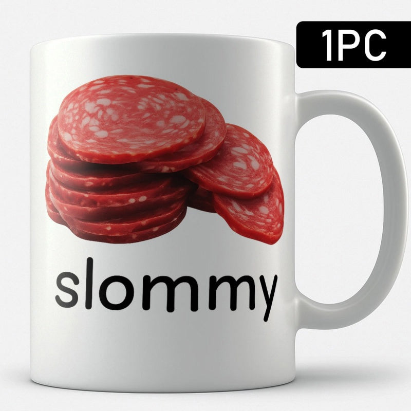 Tailorly White Ceramic 11 oz Mug - Slommy Delicious Fresh Stacked Thinly Sliced Red Cured Meat Circles Salami