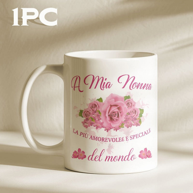 Tailorly White Ceramic 11 oz Mug - Elegant Pink Blooming Floral Bouquet Surrounded By Delicate Green Petals Rose