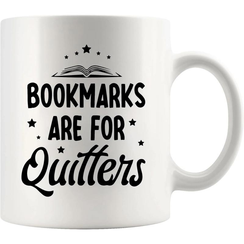Tailorly White Ceramic 11 oz Mug - Bookmarks Are For Quitters Open Book Silhouette With Tiny Stars Floating In Minimalist Style Book