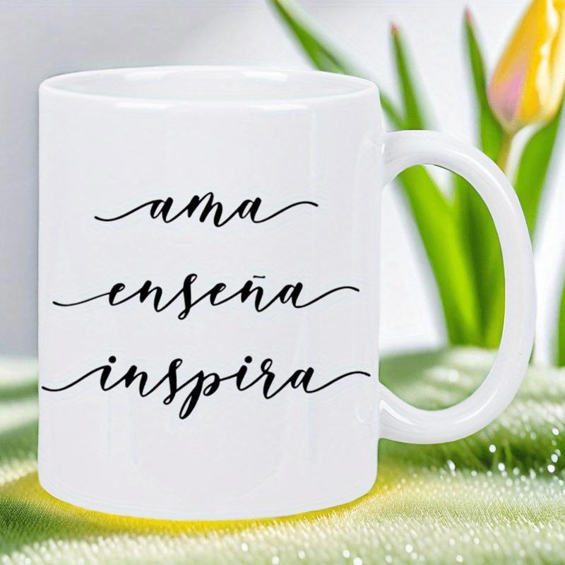 Tailorly White Ceramic 11 oz Mug - Elegant Minimalist White Ceramic Drinking Vessel Featuring Three Lines Calligraphy Script Mug