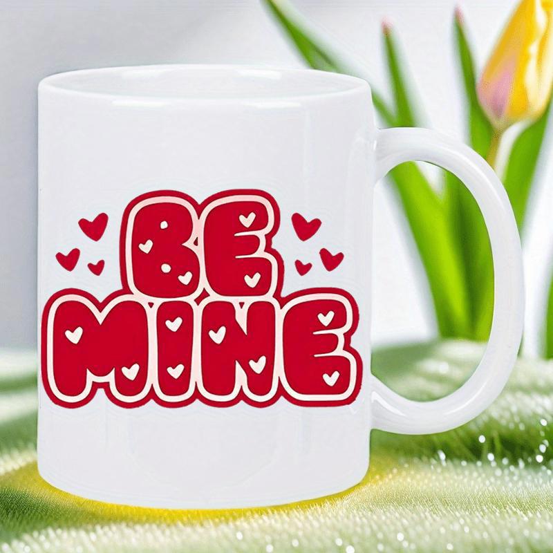 Tailorly White Ceramic 11 oz Mug - Be Mine Bubbly Red Typography Surrounded By Delicate Miniature Sweet Romantic Hearts Heart