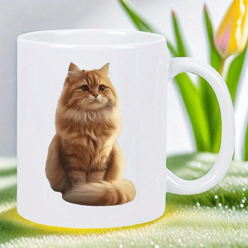 Tailorly White Ceramic 11 oz Mug - Majestic Long Haired Orange Feline Sitting Calmly In Warm Morning Light Cat