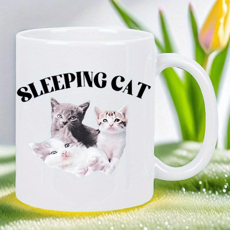 Tailorly White Ceramic 11 oz Mug - Sleeping Cat Three Fluffy Kittens Resting Together Peacefully In A Soft Cute Group Cat