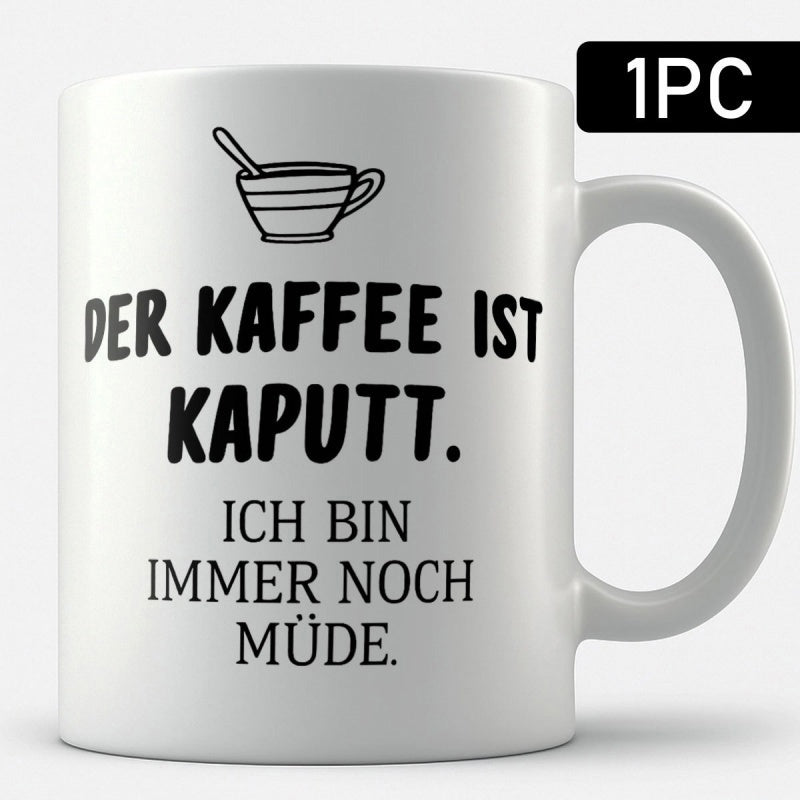 Tailorly White Ceramic 11 oz Mug - Hand Drawn Minimalist Coffee Illustration Sketch Featuring A Small Stirring Spoon Cup