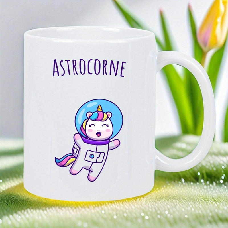 Tailorly White Ceramic 11 oz Mug - Adorable Magic Unicorn Wearing Astronaut Suit Floating In Deep Space Unicorn