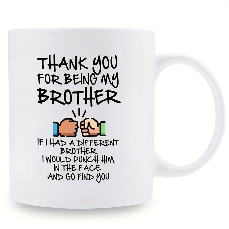 Tailorly White Ceramic 11 oz Mug - Thank You For Being My Brother Two Fists Bumping Together With Small Action Lines Above Them Mug