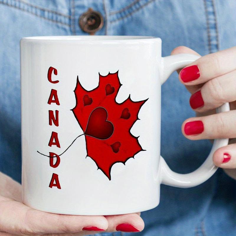 Tailorly White Ceramic 11 oz Mug - Canada Vibrant Red Decorative Pattern Featuring Multiple Floating Heart Shapes Leaf