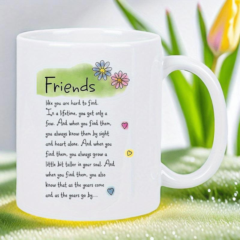 Tailorly White Ceramic 11 oz Mug - Friends Delicate Colorful Petal Blooms Among Tiny Hearts Under Soft Watercolor Mug