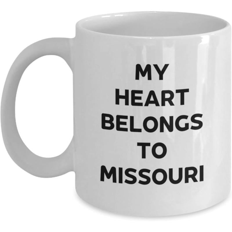 Tailorly White Ceramic 11 oz Mug - My Heart Belongs To Missouri Minimalist Bold Typography Representing Deep Affection For The Midwestern State Mug