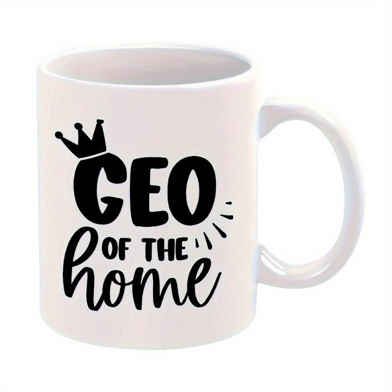 Tailorly White Ceramic 11 oz Mug - Geo Of The Home Simple Black Crown With Artistic Radiating Lines On White Ceramic Crown