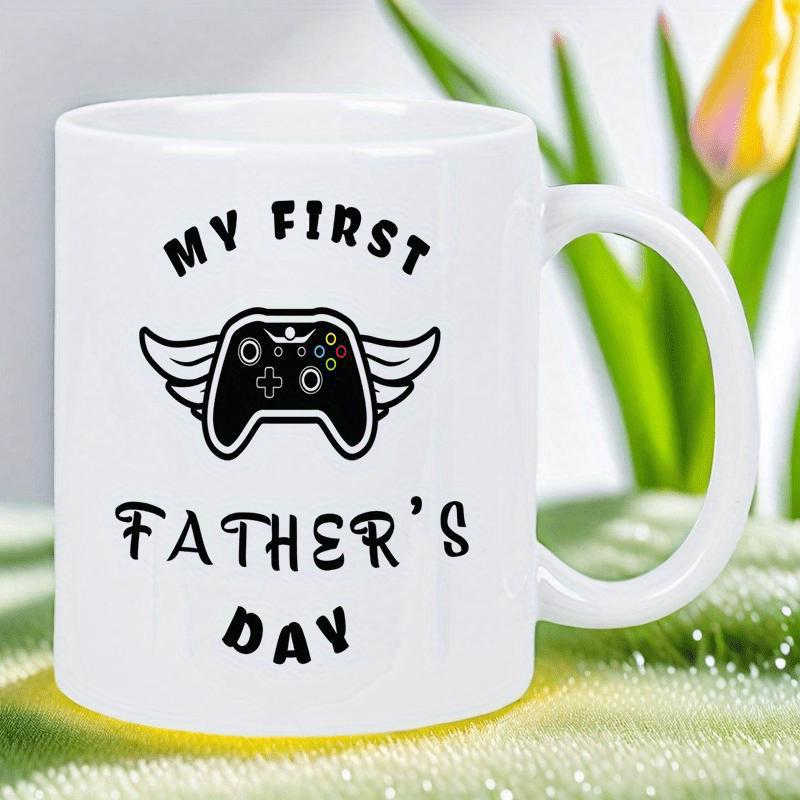 Tailorly White Ceramic 11 oz Mug - My First Father's Day Winged Gaming Controller Designed With Artistic Outlines In Minimalist Style Controller