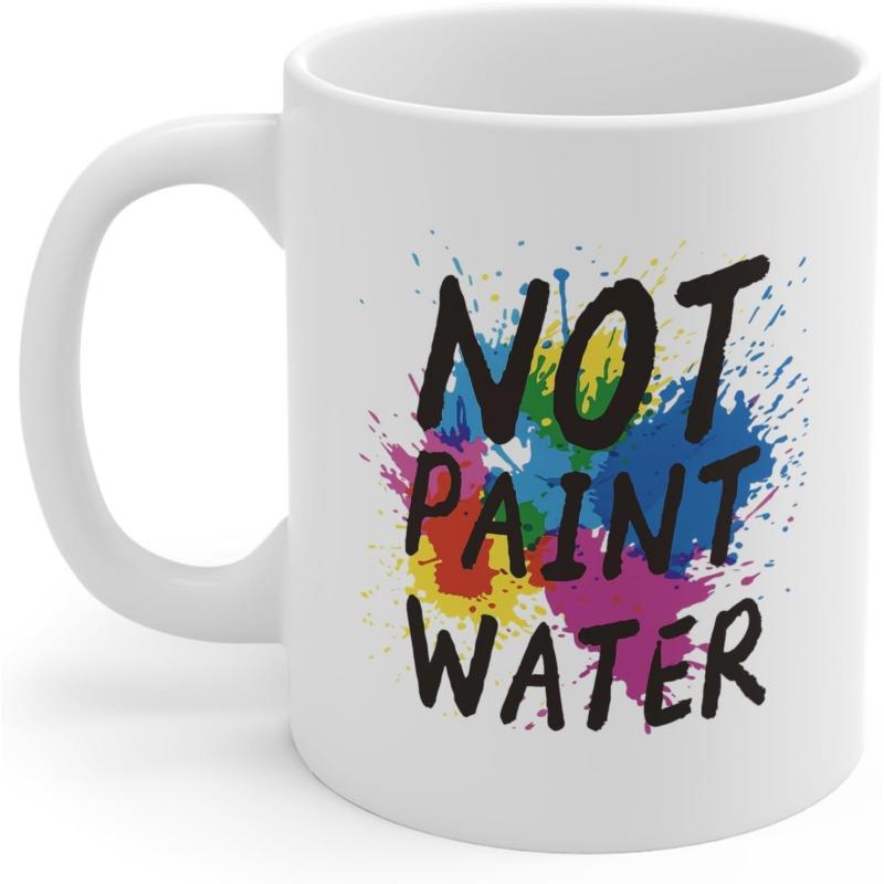 Tailorly White Ceramic 11 oz Mug - Not Paint Water Vibrant Artistic Paint Splatters Spreading Over A Clean Minimalist Ceramic Mug
