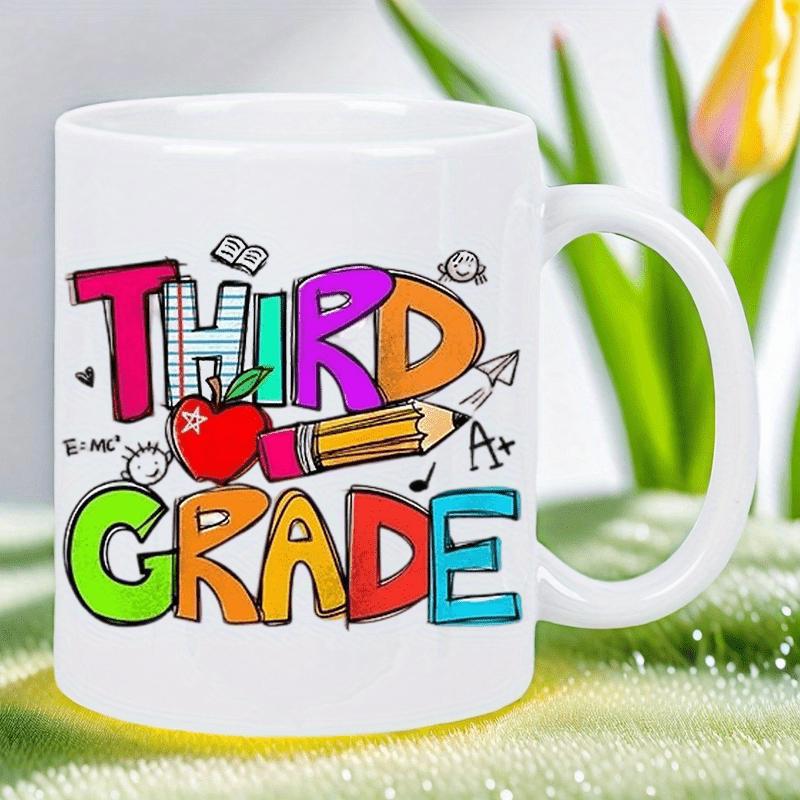 Tailorly White Ceramic 11 oz Mug - Third Grade Vibrant Hand Drawn School Stationery With Pencils And Fresh Red Apple Mug