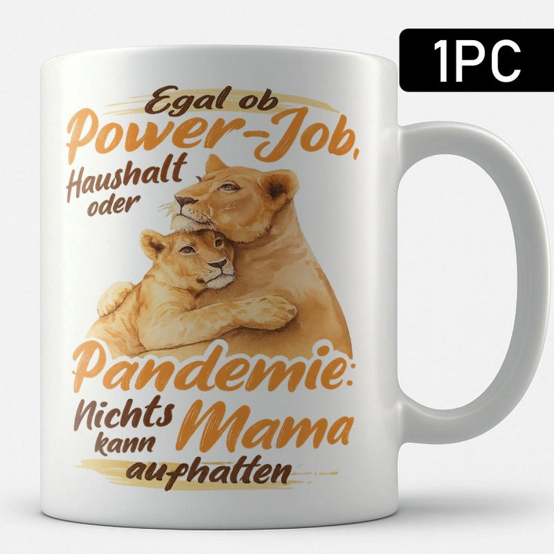 Tailorly White Ceramic 11 oz Mug - Majestic Lioness Cuddling Her Small Cub Within A Loving Wildlife Scene Lioness
