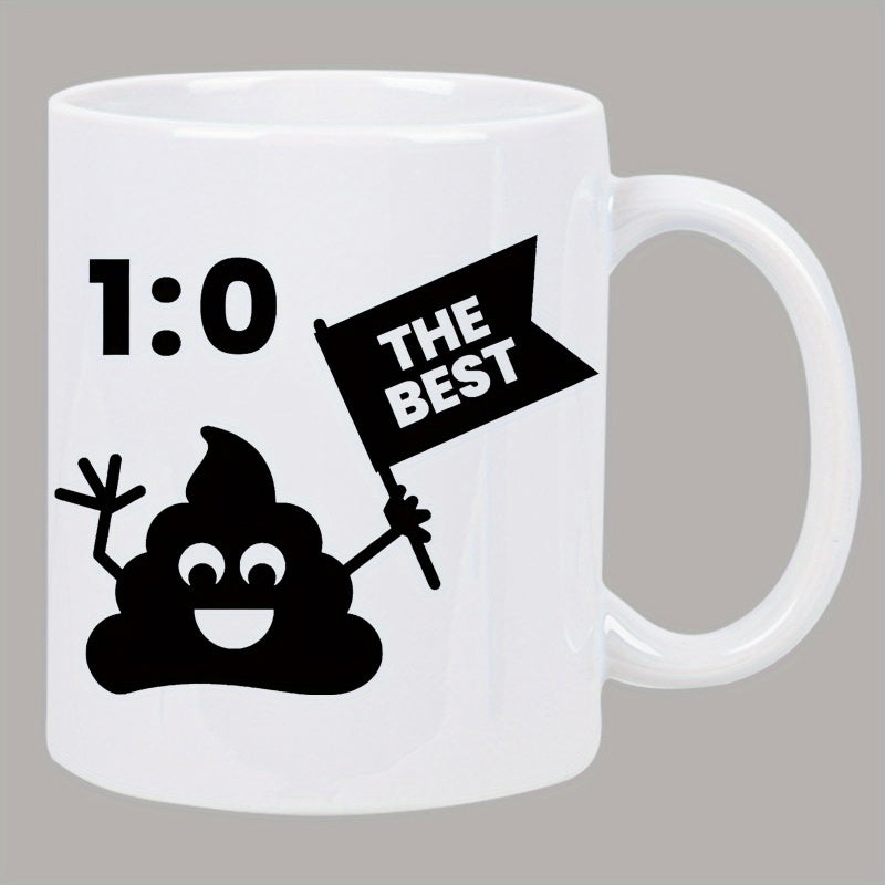 Tailorly White Ceramic 11 oz Mug - 1 0 The Best Smiling Black Silhouette Character Holding Small Flag Under Bold Text Poo