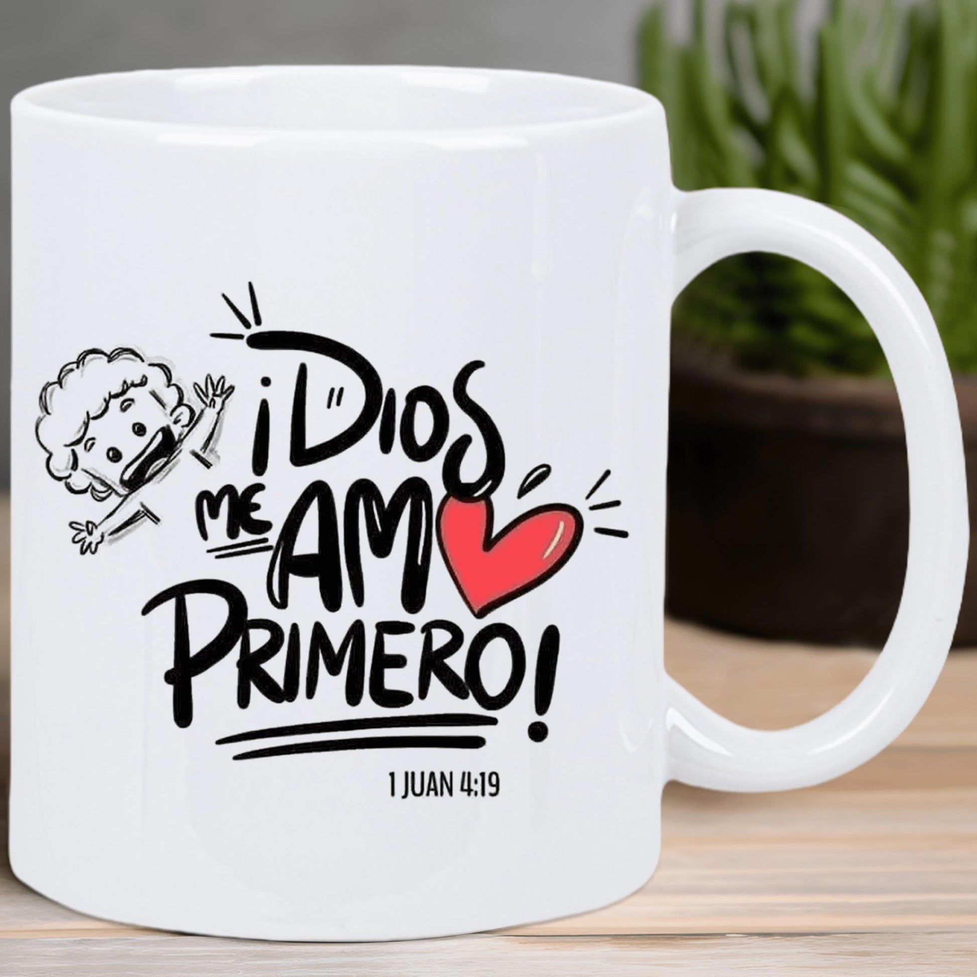 Tailorly White Ceramic 11 oz Mug - A Gentle Hand Drawn Sketch Featuring A Small Red Heart And Spiritual Boy