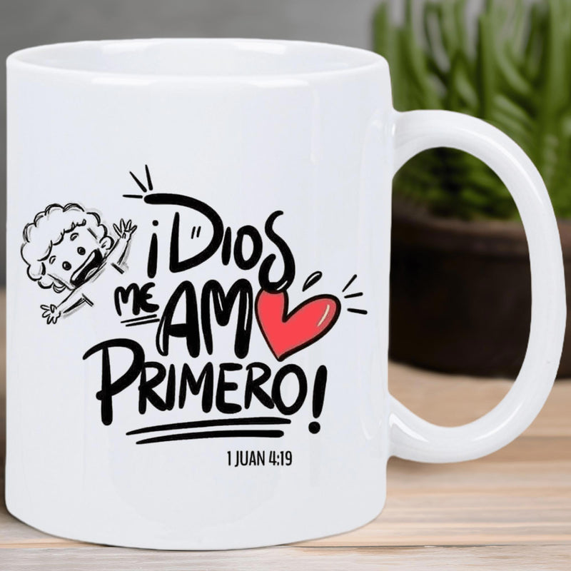 Tailorly White Ceramic 11 oz Mug - A Gentle Hand Drawn Sketch Featuring A Small Red Heart And Spiritual Boy