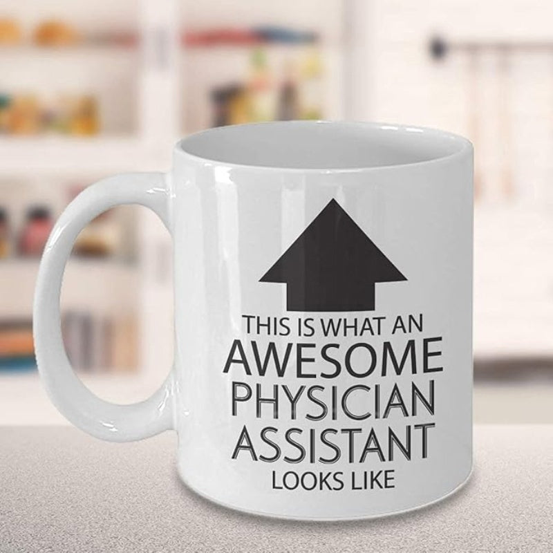 Tailorly White Ceramic 11 oz Mug - This Is What An Awesome Physician Assistant Looks Like Minimalist Black Upward Pointing Graphic Symbol Centered Above Bold