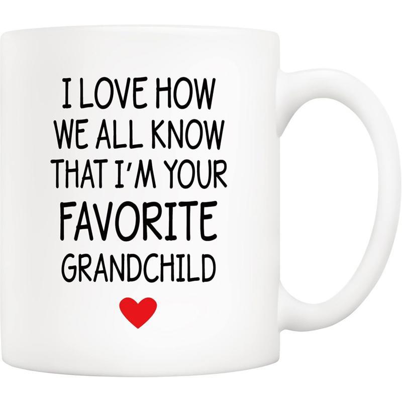 Tailorly White Ceramic 11 oz Mug - I Love How We All Know That Im Your Favorite Grandchild Simple Tiny Red Heart Placed Underneath Neat Black Typography