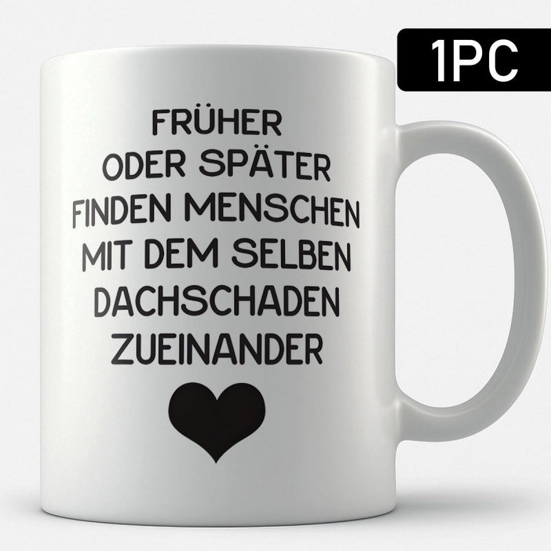 Tailorly White Ceramic 11 oz Mug - Simple Elegant Solid Black Shape Representing Love In Minimalist Style Heart