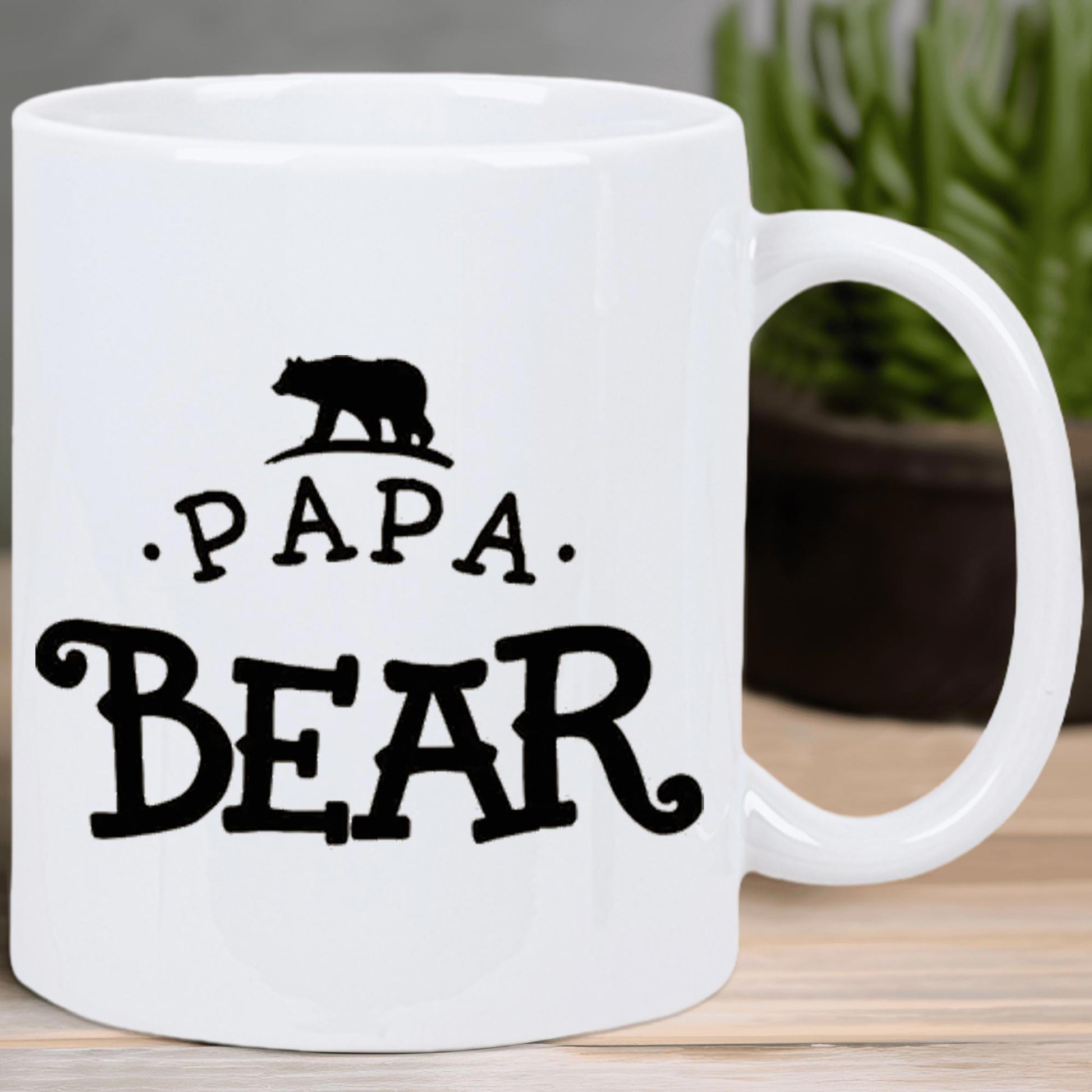 Tailorly White Ceramic 11 oz Mug - Papa Bear Minimalist Black Silhouette Of A Strolling Wild Forest Grizzly Bear
