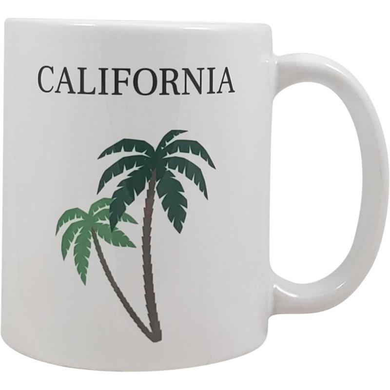 Tailorly White Ceramic 11 oz Mug - California Tropical Green Leaves Standing Tall Under Clear Summer Sky Palm Tree