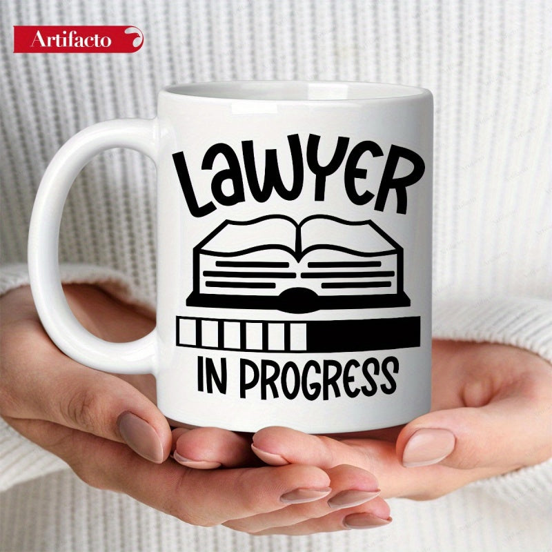 Tailorly White Ceramic 11 oz Mug - Lawyer In Progress Open Academic Law Book With Loading Bar Showing Educational Success Mug