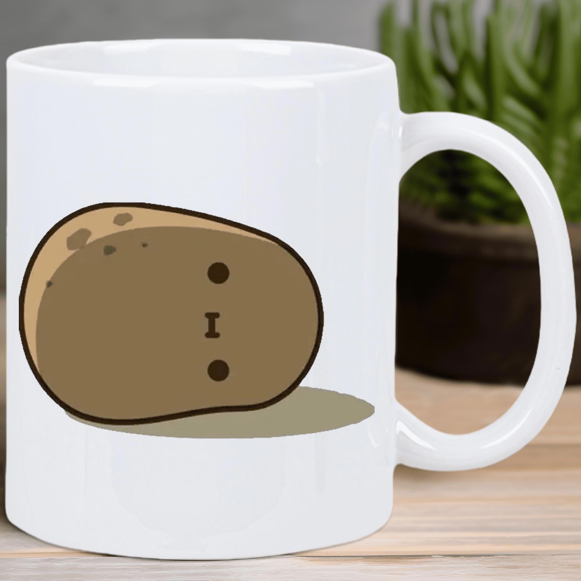 Tailorly White Ceramic 11 oz Mug - Cute Minimalist Brown Potato With Tiny Eyes And Simple Mouth Potato