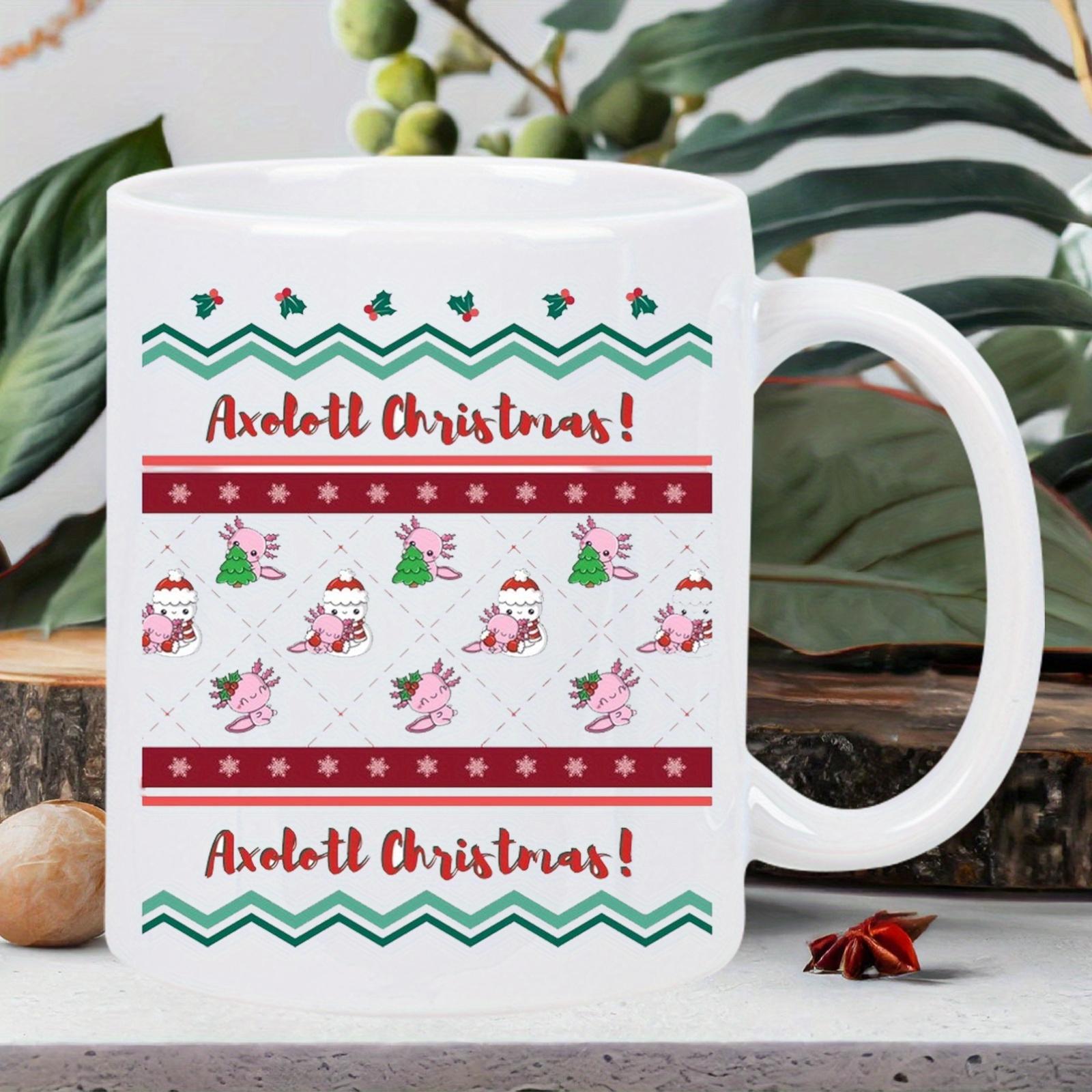 Tailorly White Ceramic 11 oz Mug - Axolotl Christmas Festive Pattern With Cute Salamanders Wearing Santa Hats Axolotl
