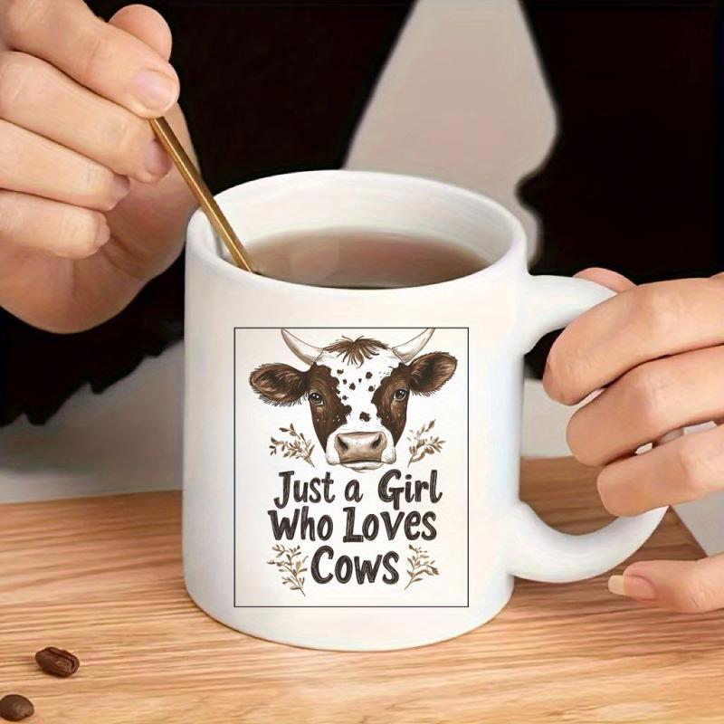 Tailorly White Ceramic 11 oz Mug - Just A Girl Who Loves Cows Rustic Farmhouse Style With Spotted Cattle Head And Delicate Floral Branches Cow