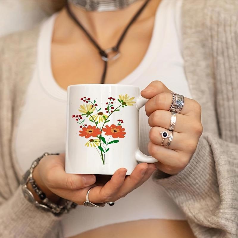 Tailorly White Ceramic 11 oz Mug - Vibrant Wildflowers Blooming With Delicate Petals And Slender Green Leafy Stems Flower