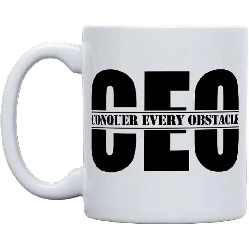 Tailorly White Ceramic 11 oz Mug - Ceo Conquer Every Obstacle Minimalist Bold Black Lettering Centered On Pristine Mug