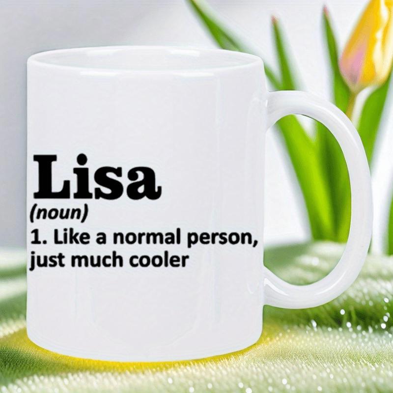 Tailorly White Ceramic 11 oz Mug - Lisa Like A Normal Person Just Much Cooler Sleek Minimalist White Ceramic Coffee Vessel Standing On Soft Green Grass Mug