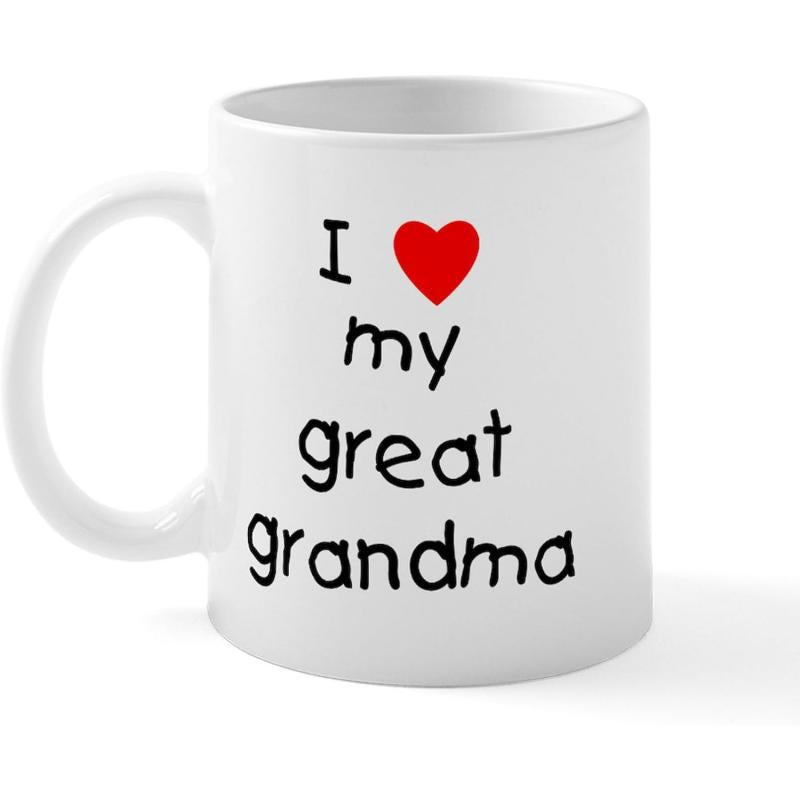 Tailorly White Ceramic 11 oz Mug - I Love My Great Grandma Minimalist White Ceramic Vessel Featuring A Vibrant Red Love Heart Mug