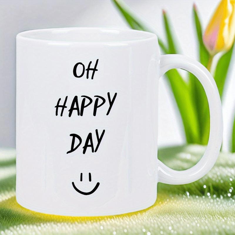 Tailorly White Ceramic 11 oz Mug - Oh Happy Day Simple Black Hand Drawn Smiley Face On Mug