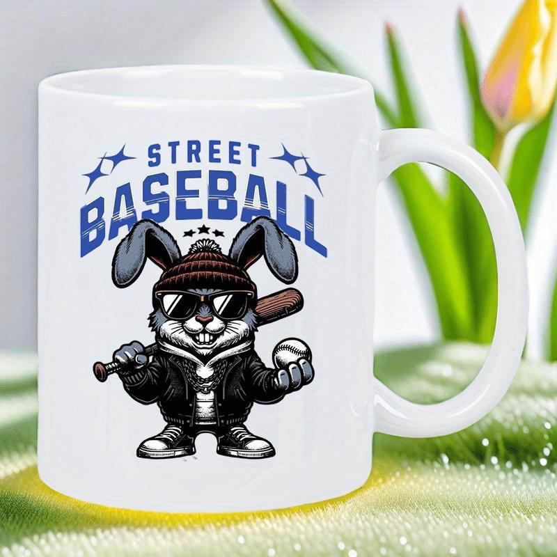Tailorly White Ceramic 11 oz Mug - Street Baseball Cool Urban Bunny Wearing Beanie And Sunglasses Holding A Baseball Bat Rabbit