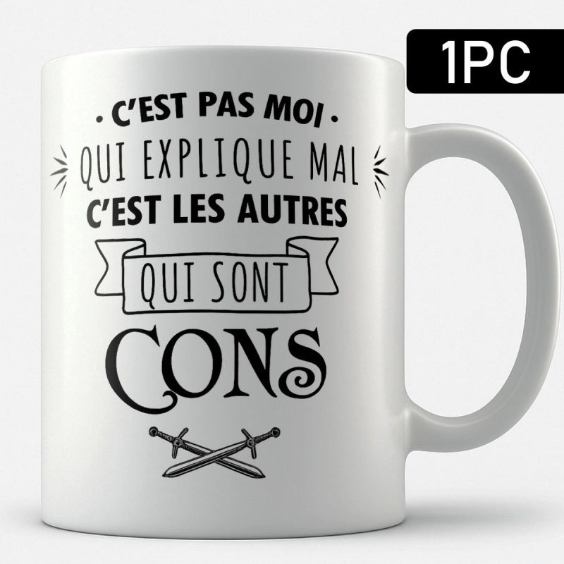 Tailorly White Ceramic 11 oz Mug - Simple Crossed Swords Below Elegant Decorative Banner And Bold Typographic Elements Sword