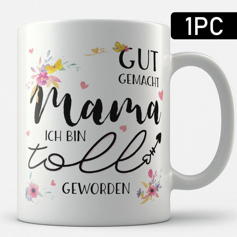 Tailorly White Ceramic 11 oz Mug - Delicate Pink Blossoms With Fluttering Yellow Butterflies And Tiny Hearts Flower