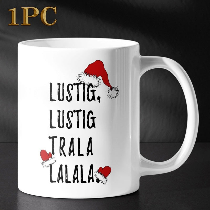 Tailorly White Ceramic 11 oz Mug - Festive Christmas Santa Hat And Red Mittens On A Ceramic Coffee Mug