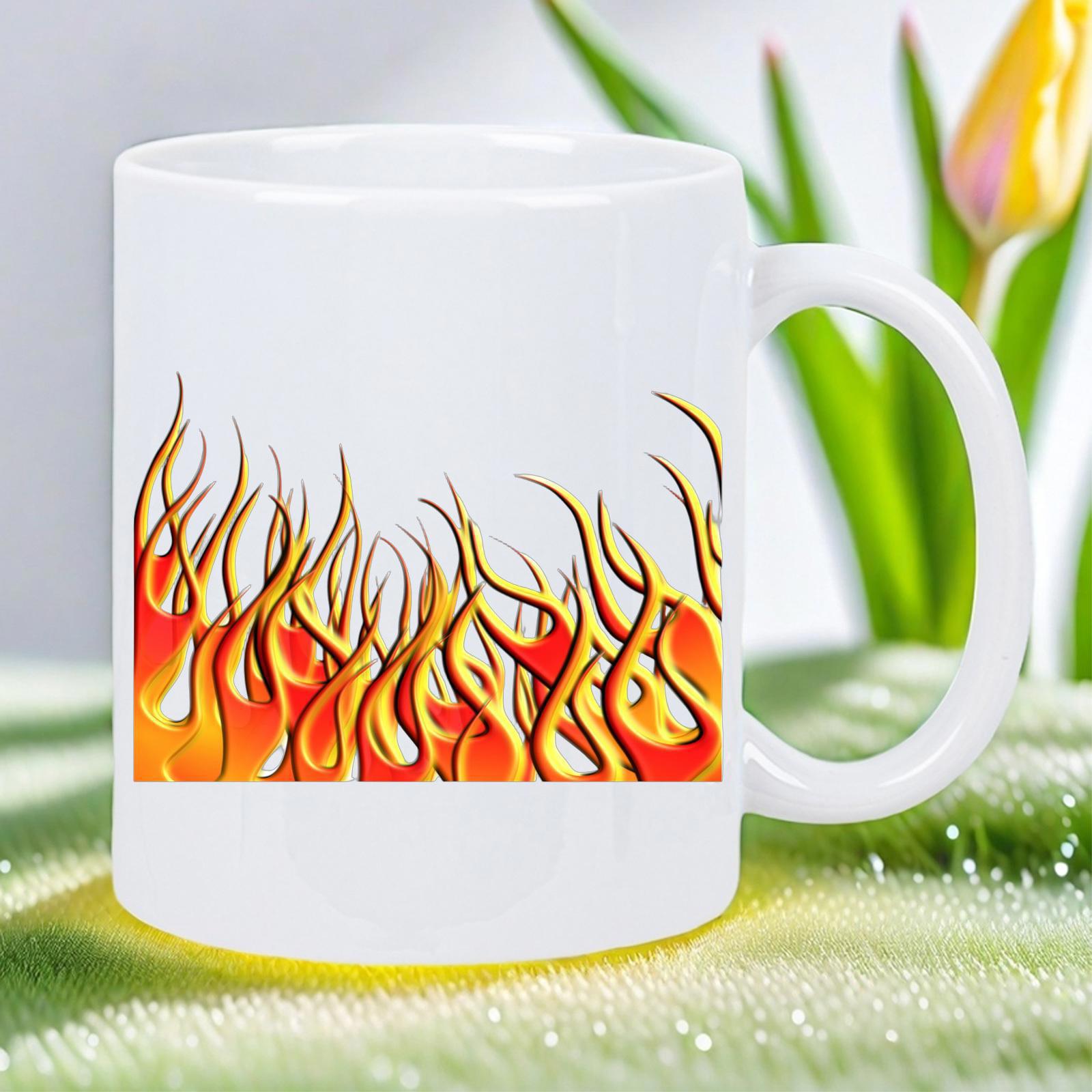 Tailorly White Ceramic 11 oz Mug - Vibrant Orange And Yellow Flickering Fire Burning With Dynamic Energy Flame