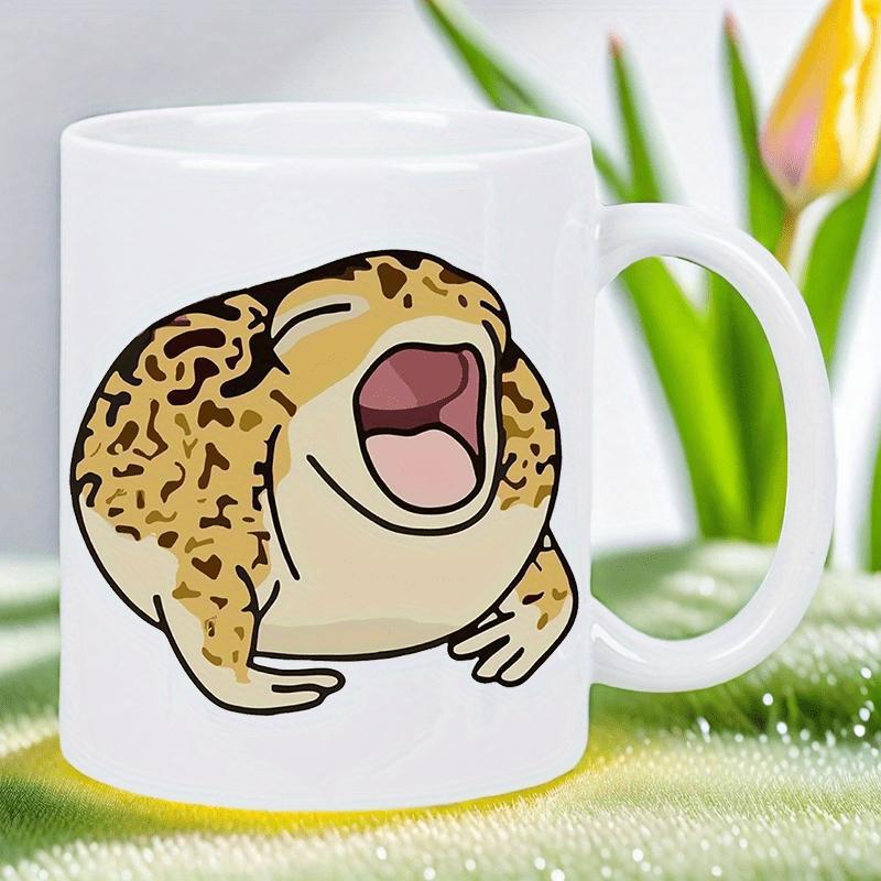 Tailorly White Ceramic 11 oz Mug - Screaming Round Desert Rain Frog With Tiny Spotted Body And Wide Mouth Frog