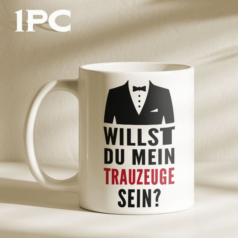 Tailorly White Ceramic 11 oz Mug - Elegant Formal Wedding Style Design Featuring A Classic Black Bowtie Tuxedo