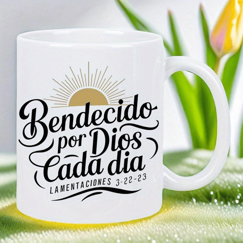 Tailorly White Ceramic 11 oz Mug - Golden Rising Sun With Radiant Rays Over Script On Ceramic Sun