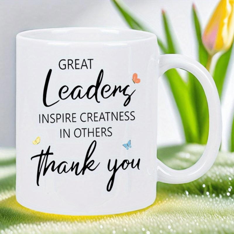 Tailorly White Ceramic 11 oz Mug - Great Leaders Inspire Greatness In Others Thank You Delicate Small Colorful Flying Butterflies Scattered Around Inspirational