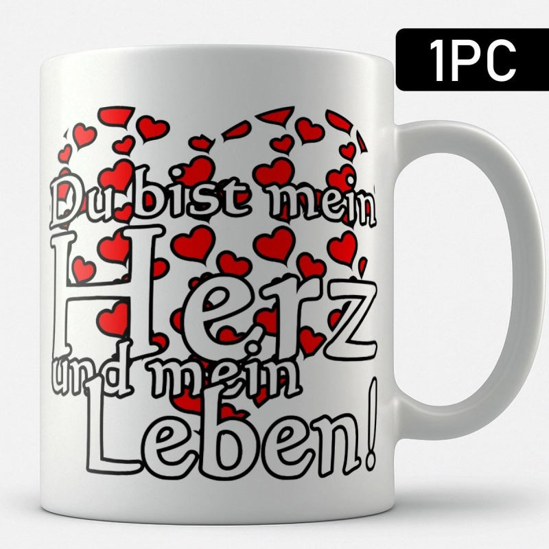 Tailorly White Ceramic 11 oz Mug - Red Patterns Arranged Inside A Romantic Large Symbolic Shape Of Hearts Heart